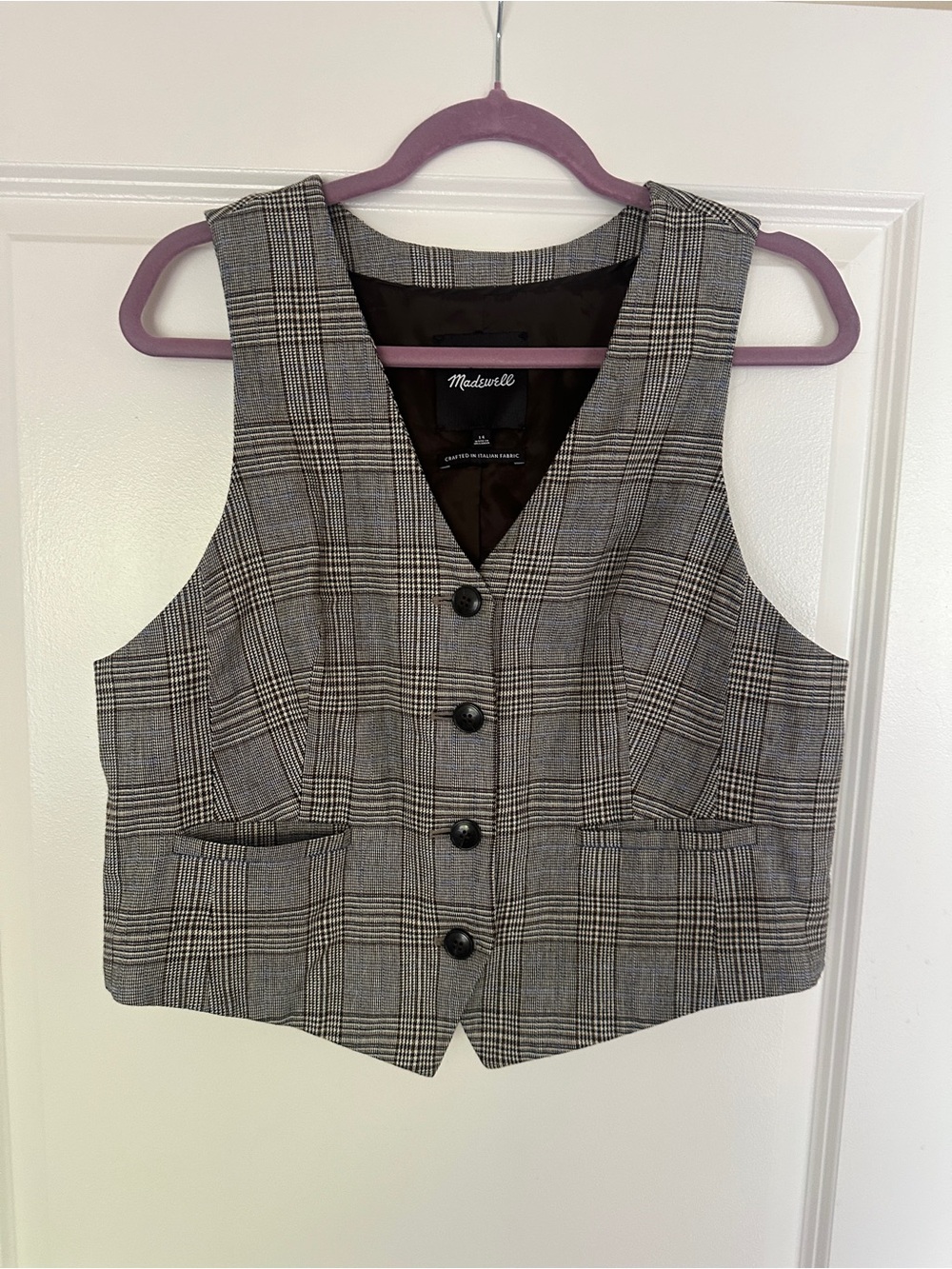 Madewell Gray Glen Plaid Tailored Vest